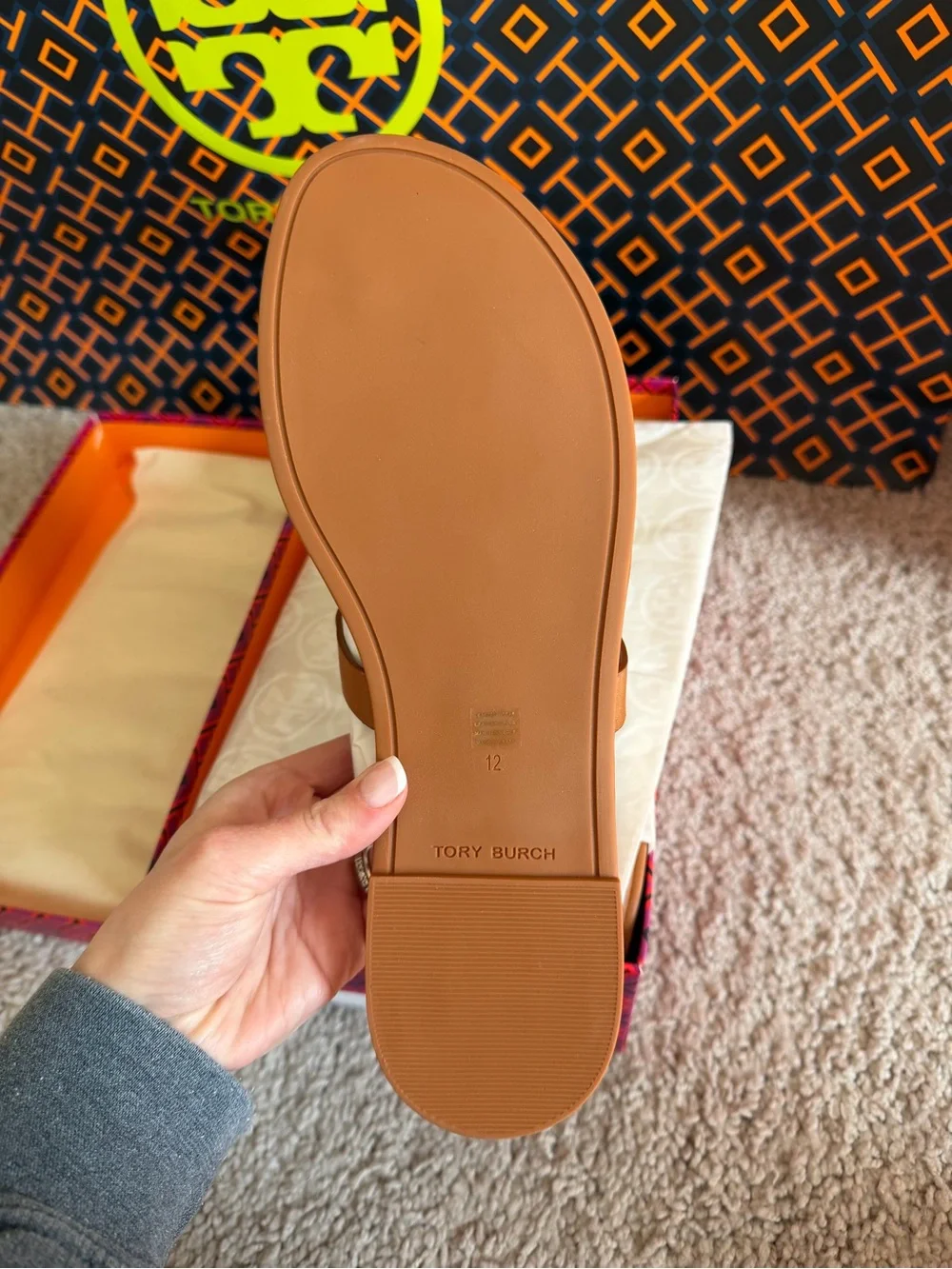 Tory Burch Miller Soft Leather Sandals Bourbon Miele Size 12 Brown Tan
